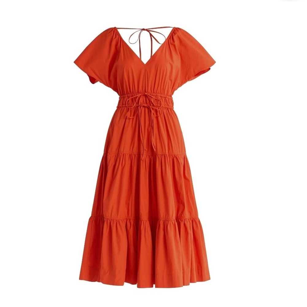 Red Peasant Dress Free Assembly 2XL Bold Retro Style Tiered Skirt Flutter Sleeve